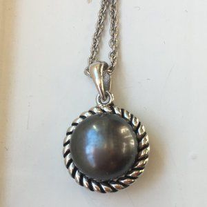 Black Pearl with Silver Cable setting on Silver Chain